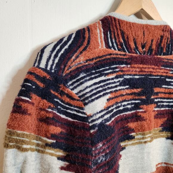 Lucky Brand Fringed M Womens Cardigan Sweater Multicolor Aztec Cotton Poly - Picture 5 of 7